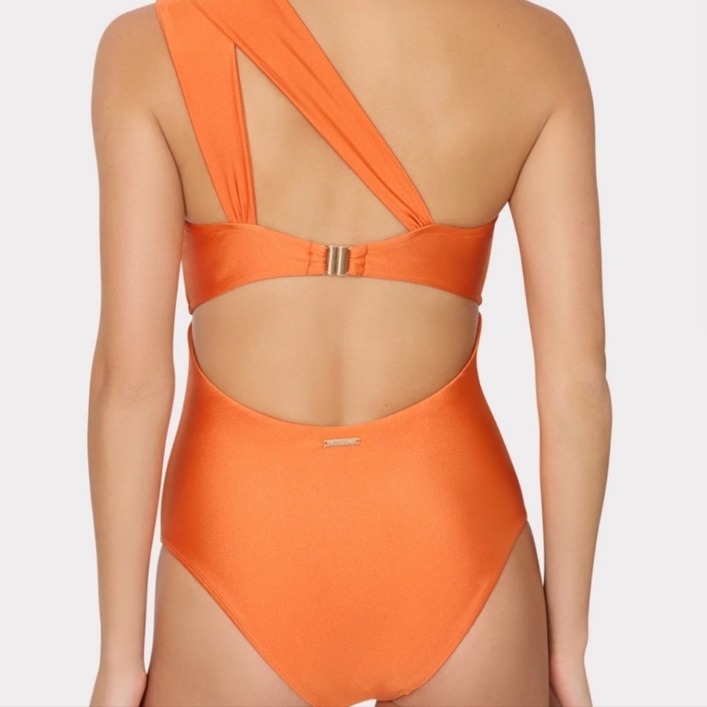 NEW Milly Betsy Gloss Bandeau One-Piece Swimsuit Large Orange Convertible Style - Picture 8 of 13